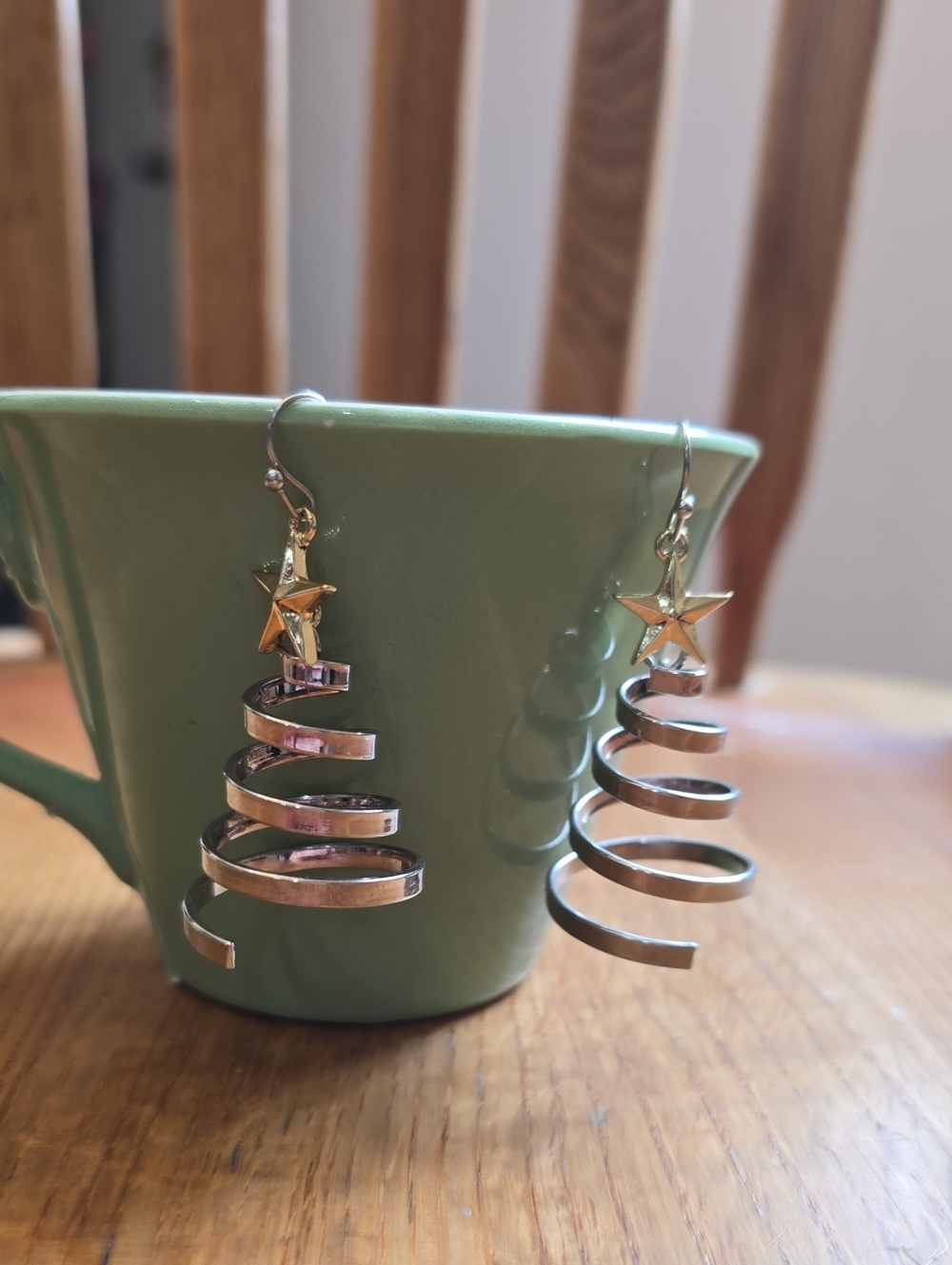 Silver Spiral Star Drop Earrings - Silver